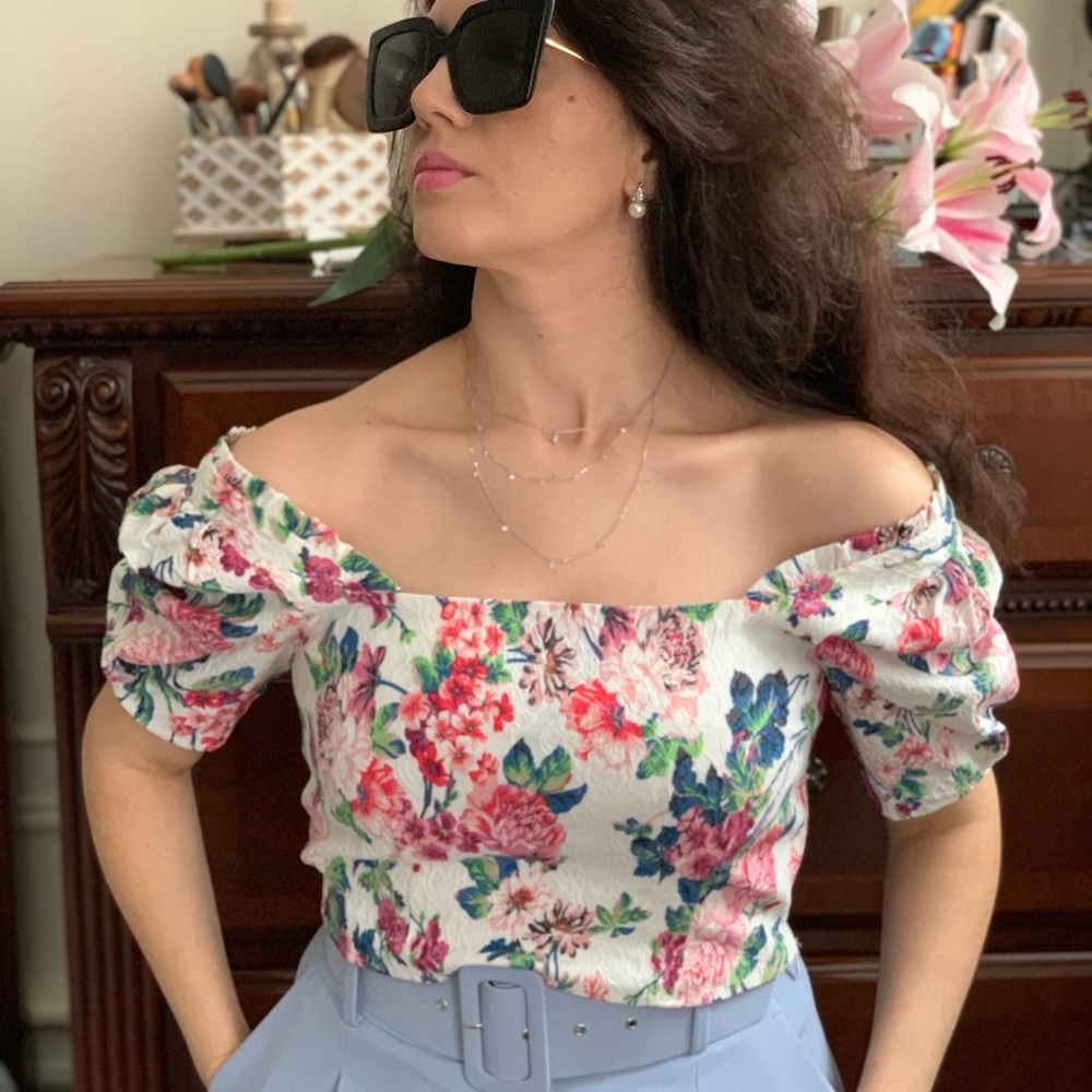 Zara jacquard flower print top